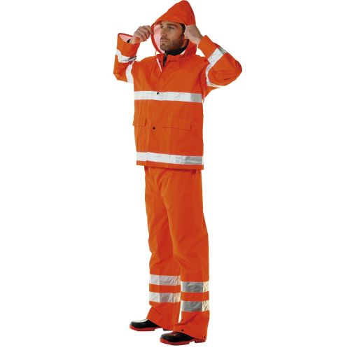 Conjunto impermeable A.V. EN ISO 20471, EN 343 Talla 3XL Naranja flúor + bandas (32)