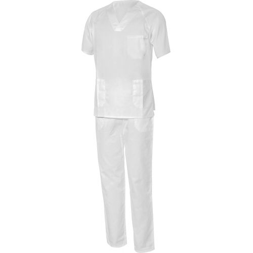 Conjunto pijama sanitario UNISEX, 65% poliéster y 35% algodón, Blanco (50) Talla XL
