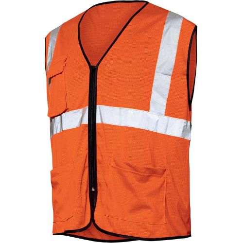 Chaleco A.V. rejilla EN ISO 20471 Talla L Naranja flúor + bandas (32)