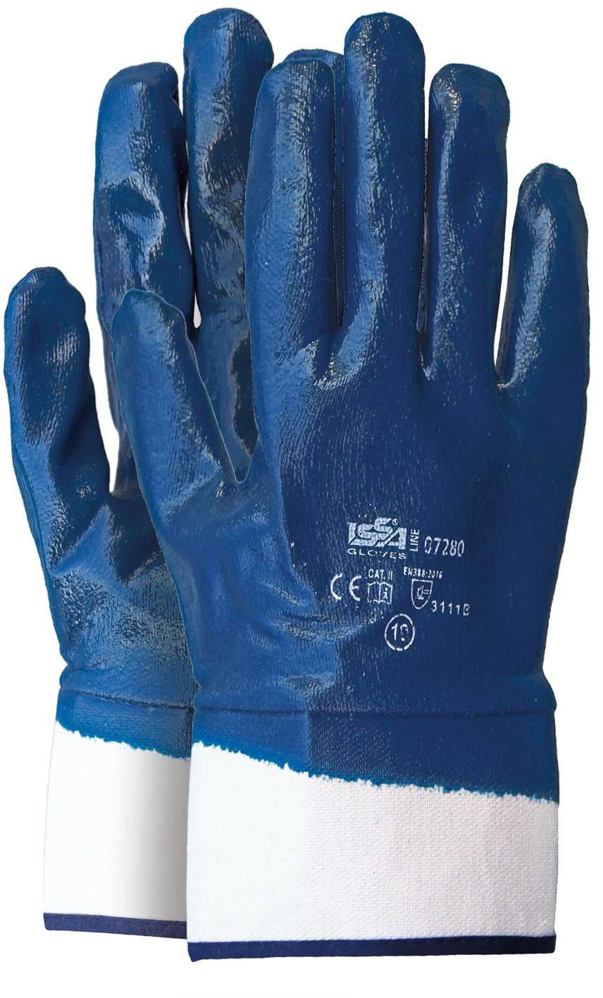 Guante algodón/NBR, recubierto palma/dorso, puño seguridad EN 388 Talla 10 Azul