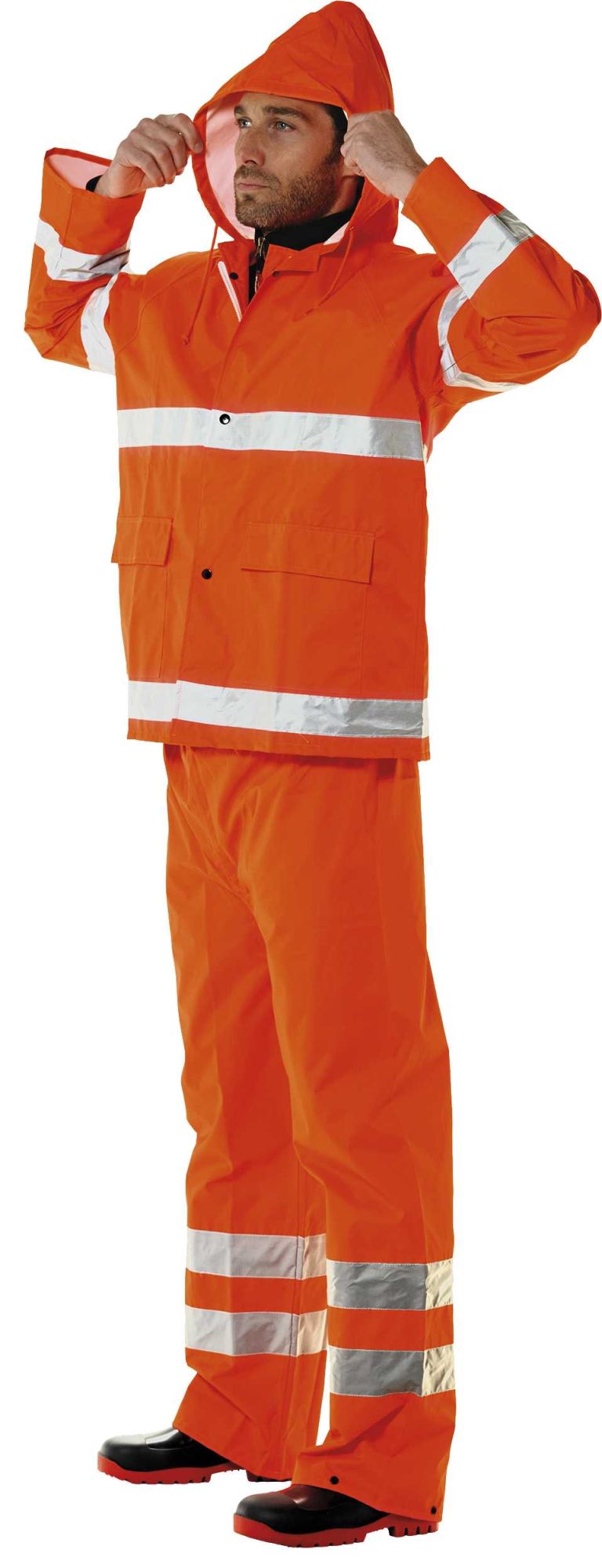Conjunto impermeable A.V. EN ISO 20471, EN 343 Talla M Naranja flúor + bandas (32)