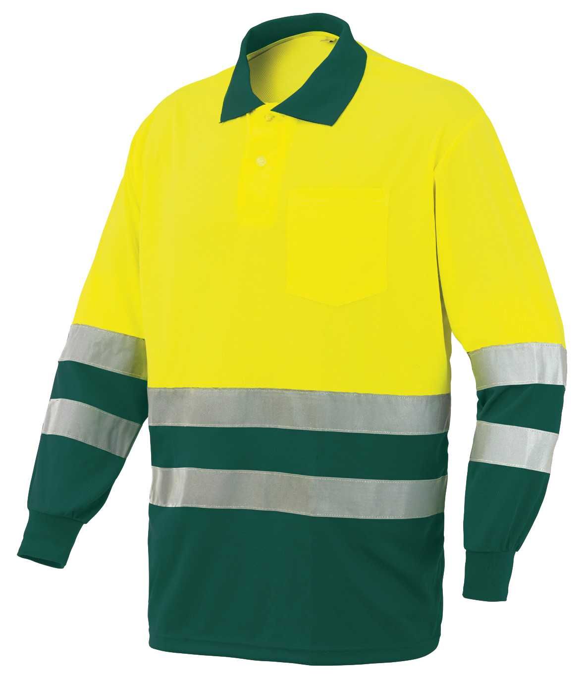 Polo manga larga A.V. bicolor EN ISO 20471, Verde-Amarillo flúor (38) Talla M