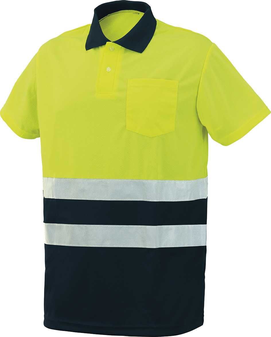Polo manga corta A.V. bicolor EN ISO 20471, Azul marino-Amarillo flúor (48) Talla M