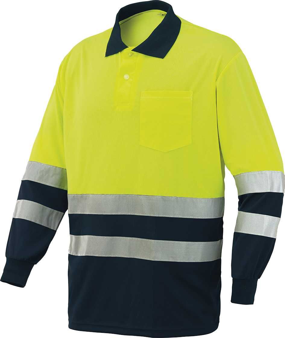 Polo manga larga A.V. bicolor EN ISO 20471, Azul marino-Amarillo flúor (48) Talla XXL