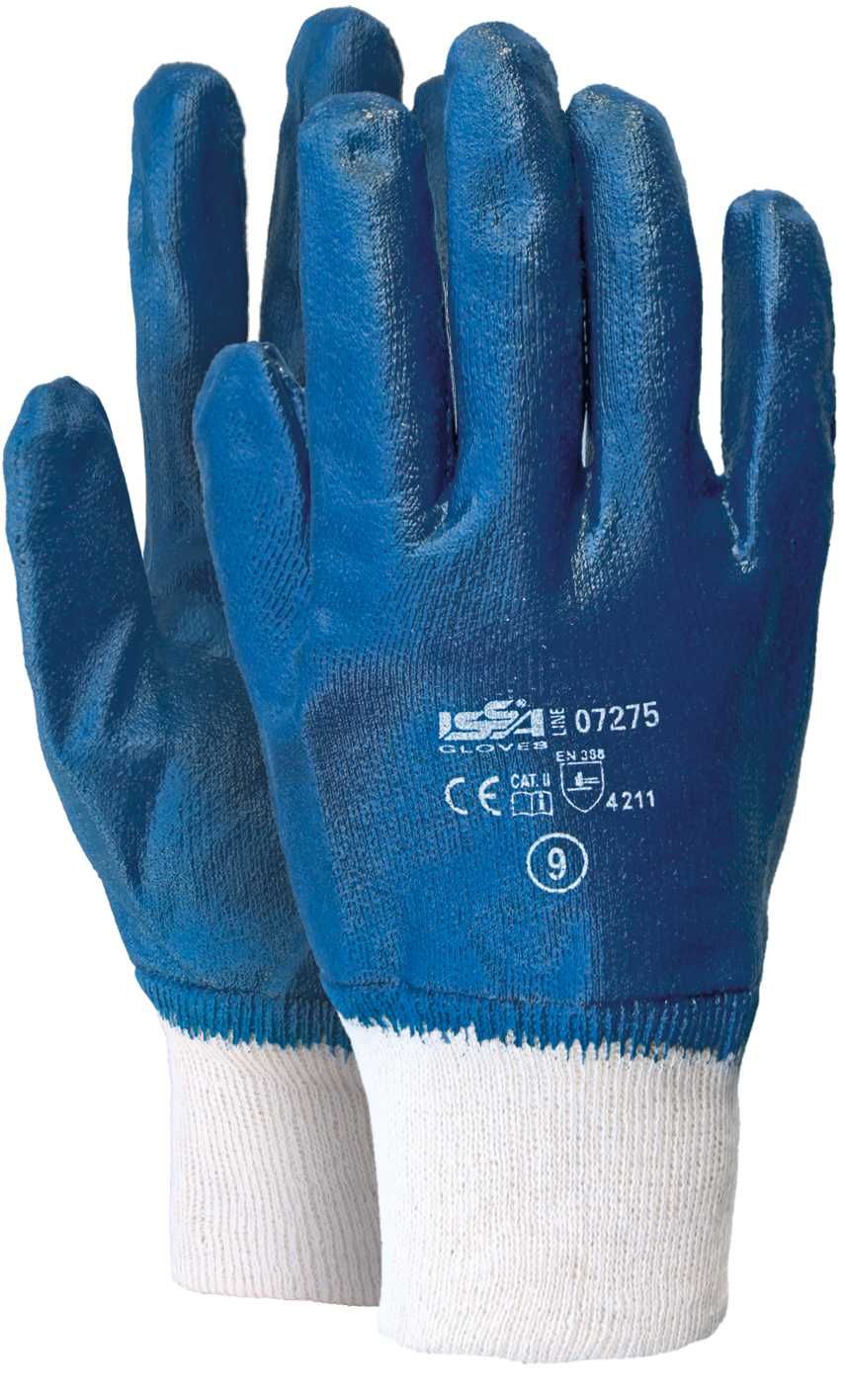 Guante algodón/NBR recubierto palma/dorso, puño elástico EN 388 Talla 9 Azul