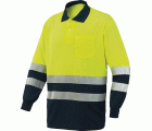 Polo manga larga A.V. bicolor EN ISO 20471, Azul marino-Amarillo flúor (48) Talla XS