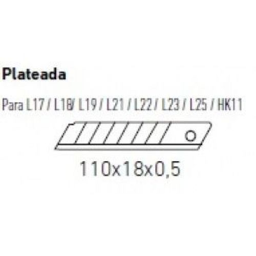 10 cuchillas plateadas caja de plástico 0,5x18 mm