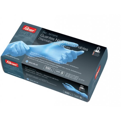 100 Guantes desechable FAHER nitrilo azul sin polvo