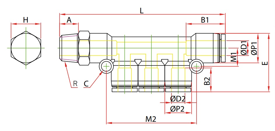 Distribuidor múltiple tubo FAHER  rosca macho cónica BSPT niquelado