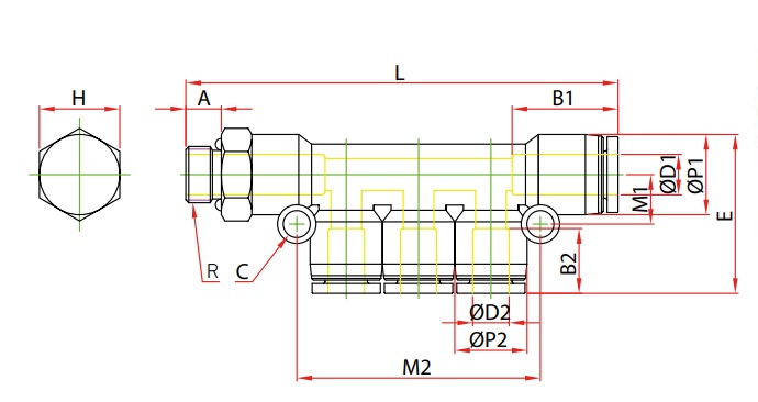 Distribuidor múltiple tubo FAHER rosca macho cilíndrica BSPP niquelado