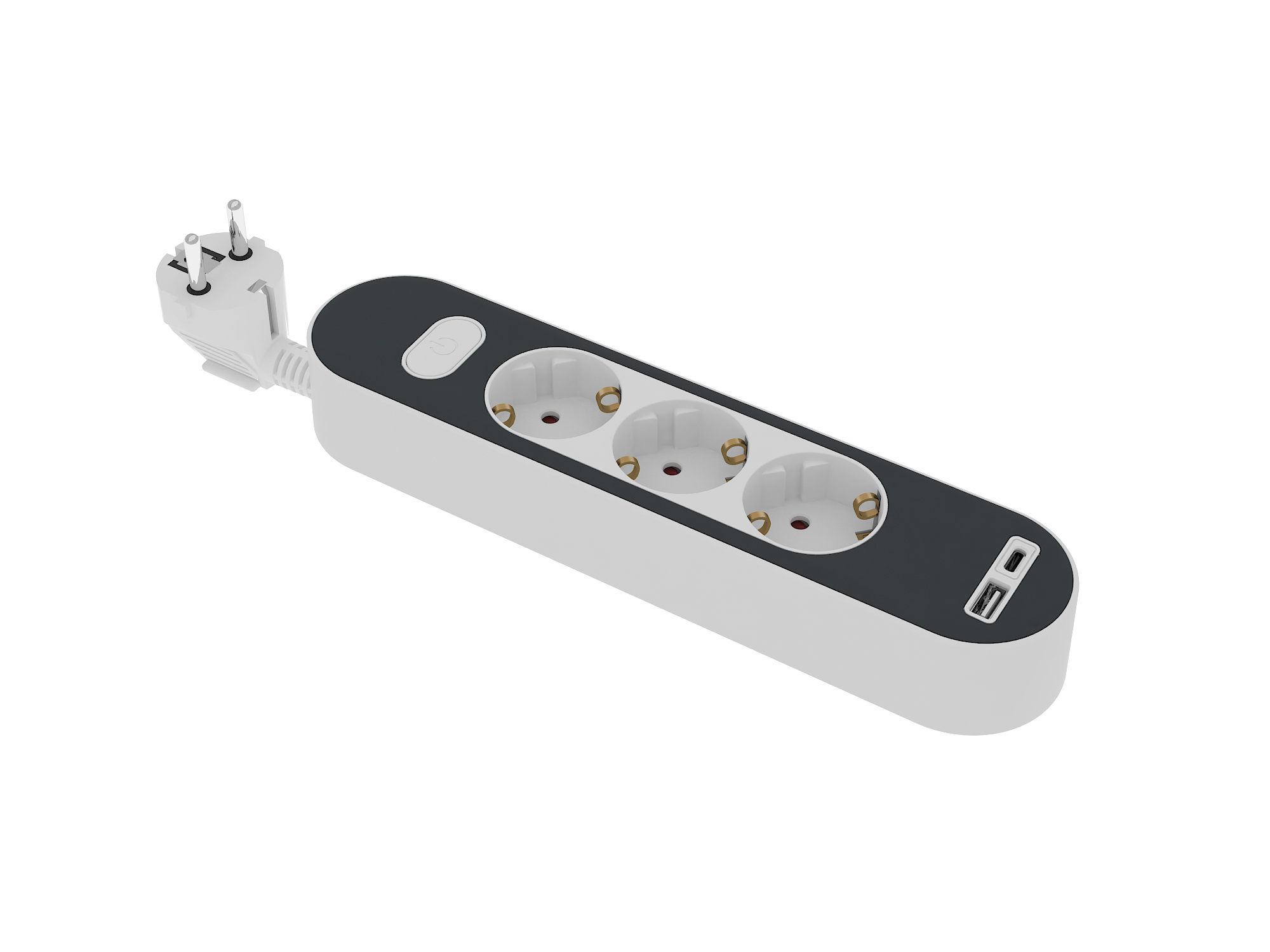 Base múltiple c/ interrup. negra PREMIUM. H05VV-F 3G1.5, 1.4m. 3 bases + USB A+C