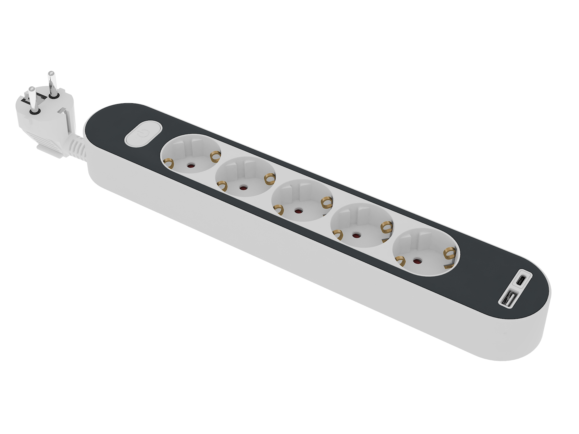 Base múltiple c/ interrup. negra PREMIUM. H05VV-F 3G1.5, 1.4m. 5 bases +USB A+C