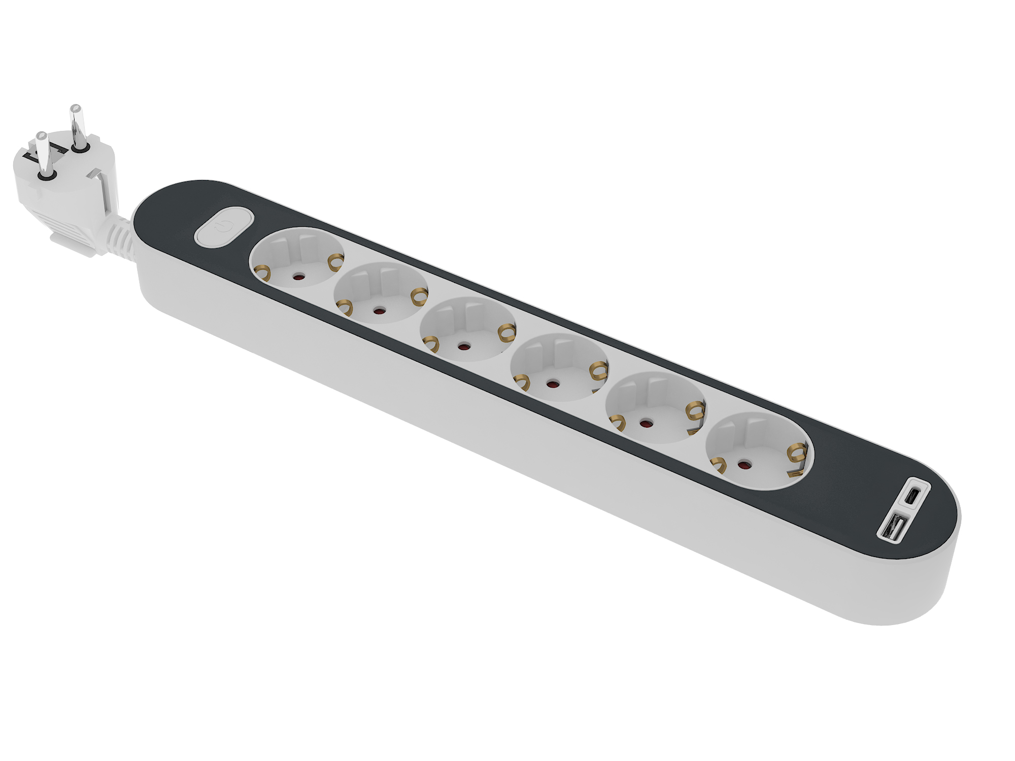 Base múltiple c/ interrup. negra PREMIUM. H05VV-F 3G1.5, 1.4m. 6 bases +USB A+C