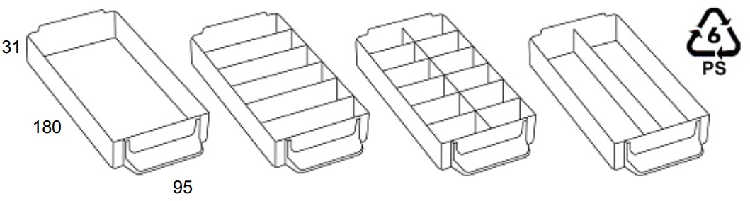 Cajón módulos metálicos (180x95x31 mm)