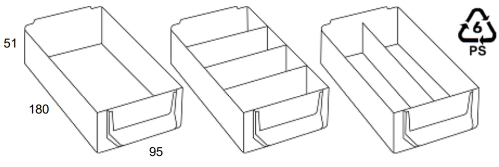 Cajón módulos metálicos (180x95x51 mm)