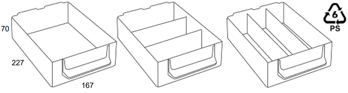 Cajón módulos metálicos (227x167x70 mm)