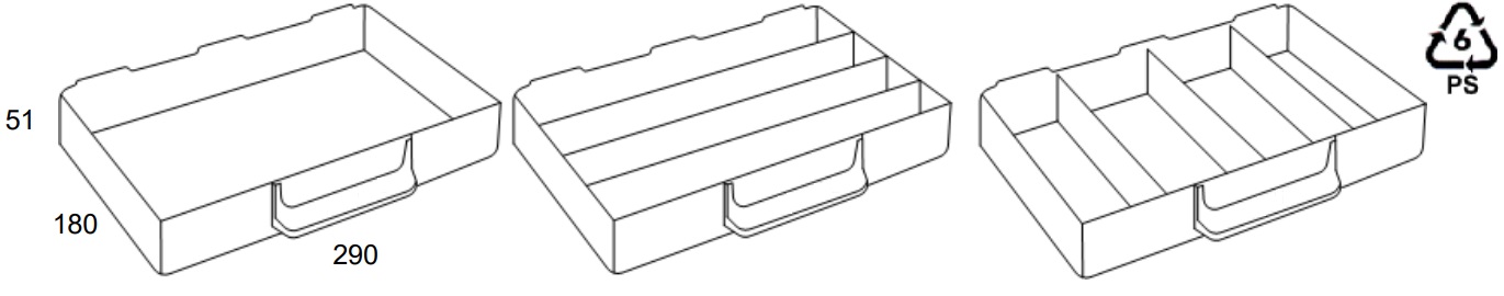 Cajón módulos metálicos (180x290x51 mm)