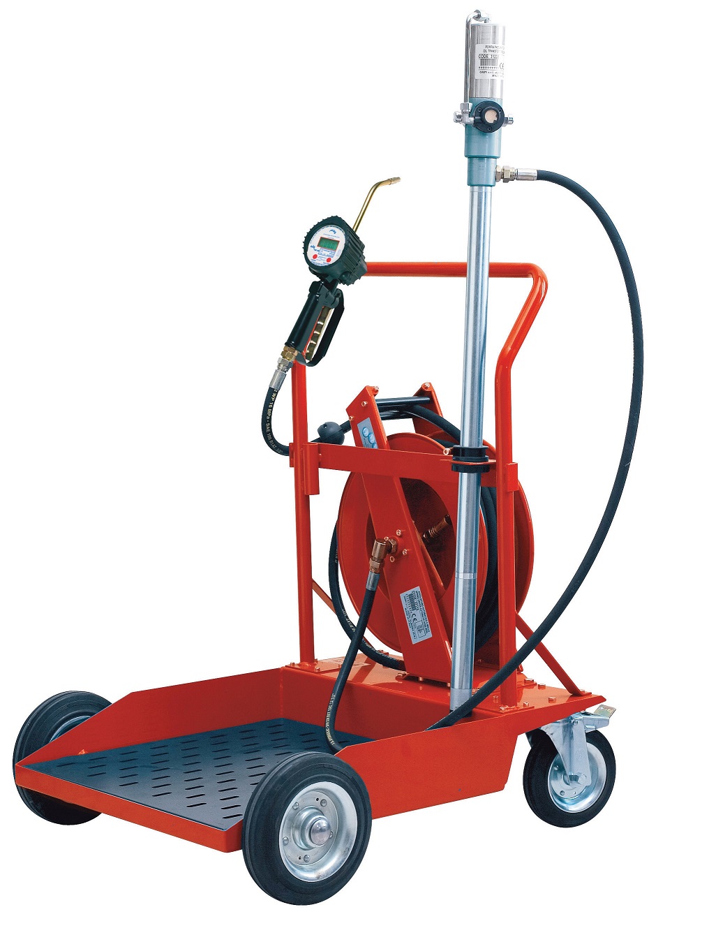 Equipo neumático móvil FAHER para bidón aceite 200L con enrollador manguera - pistola digital 