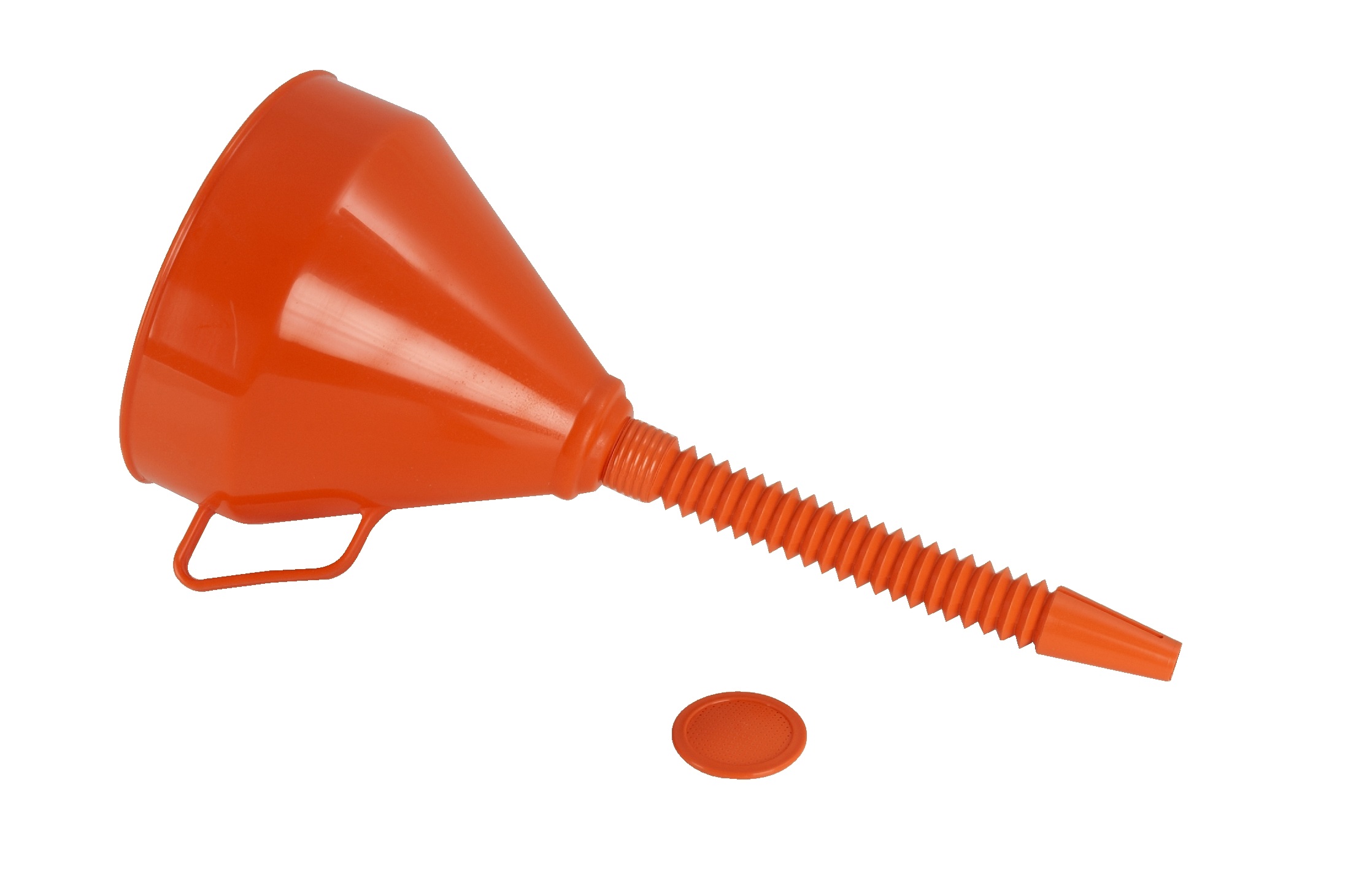 Embudo plástico con pico flexible y filtro 160 mm